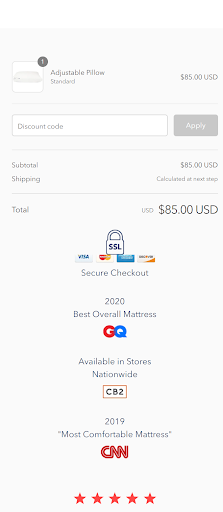 adjustable pillow checkout page